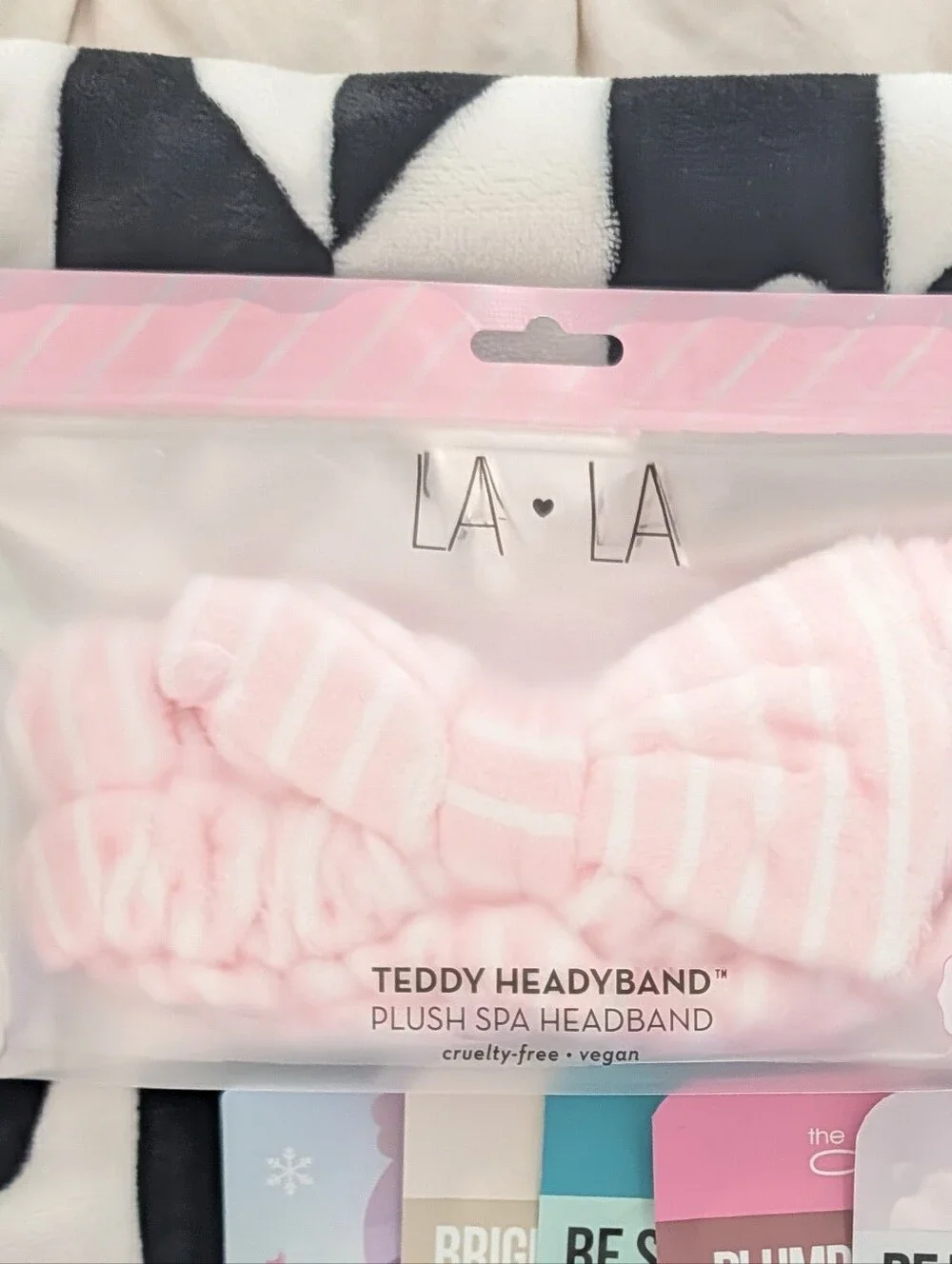 Pink Plush Bow Spa Headband & 7 Sheet Masks & 3 Under Eye Patches Selfcare Bundl